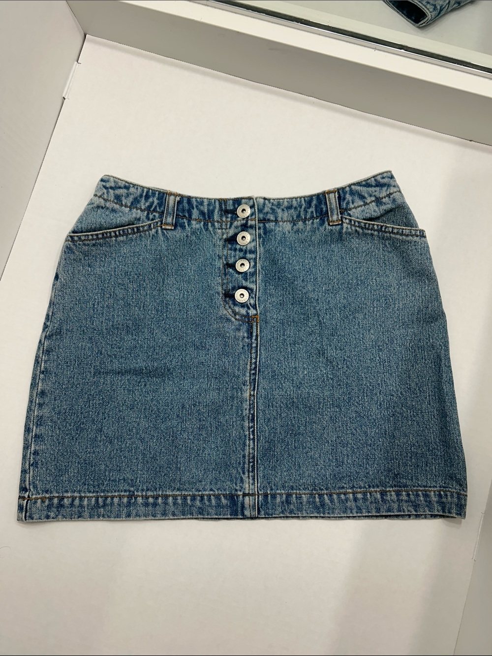 True Vintage Express Bleus Denim Button-Front Mini Skirt size 5/6